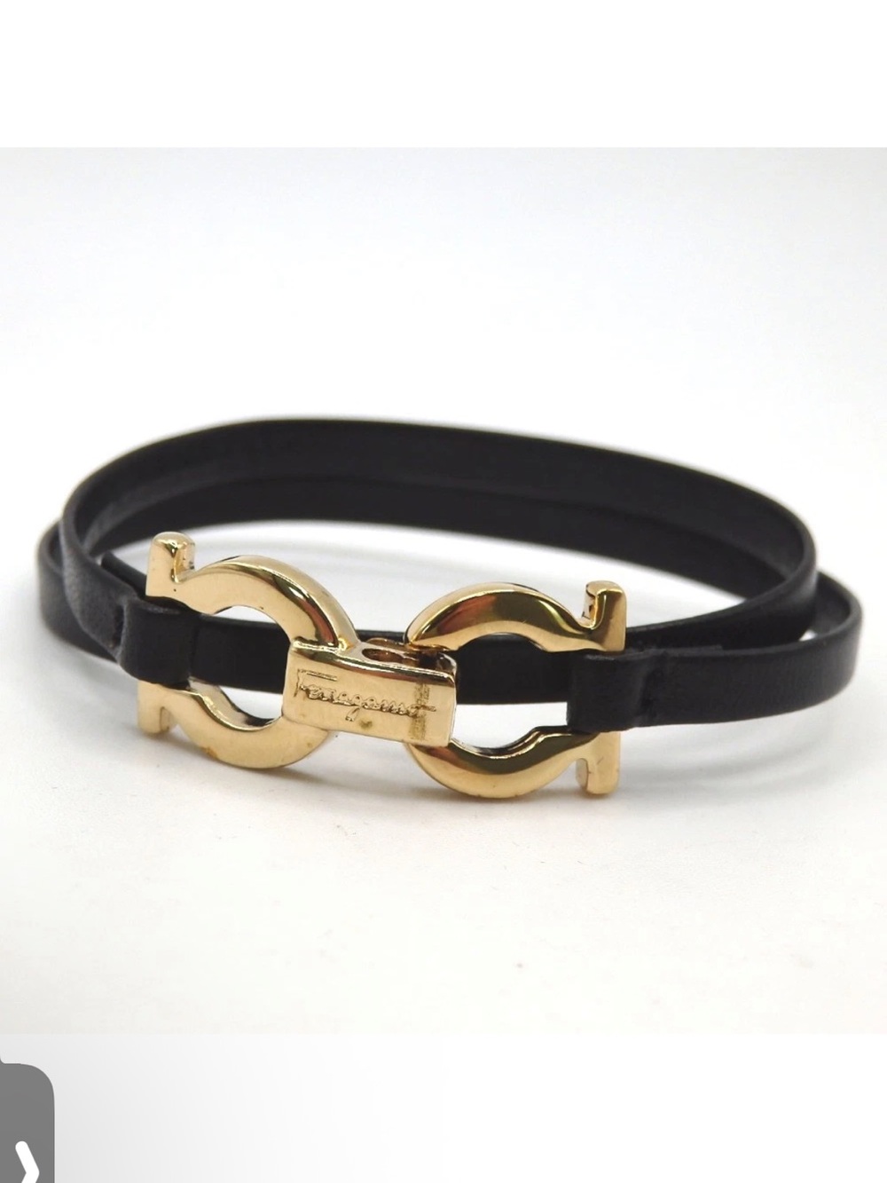 Salvatore Ferragamo UNISEX Double-Strap Bracelet w/ Gold Gancini Like New in Box - Picture 3 of 8